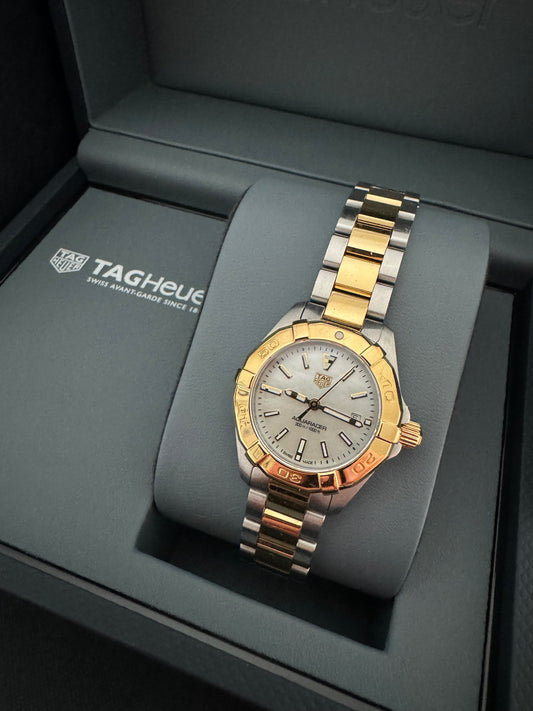 TAG Heuer Aquaracer Quartz Ladies Mother of Pearl Steel and 18K Yellow Gold Coating 27mm Watch